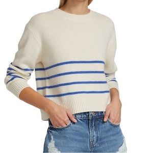 FRAME DENIM “Clean” Striped 100% Cashmere Sweater” in Jet Blue Multi : Size L